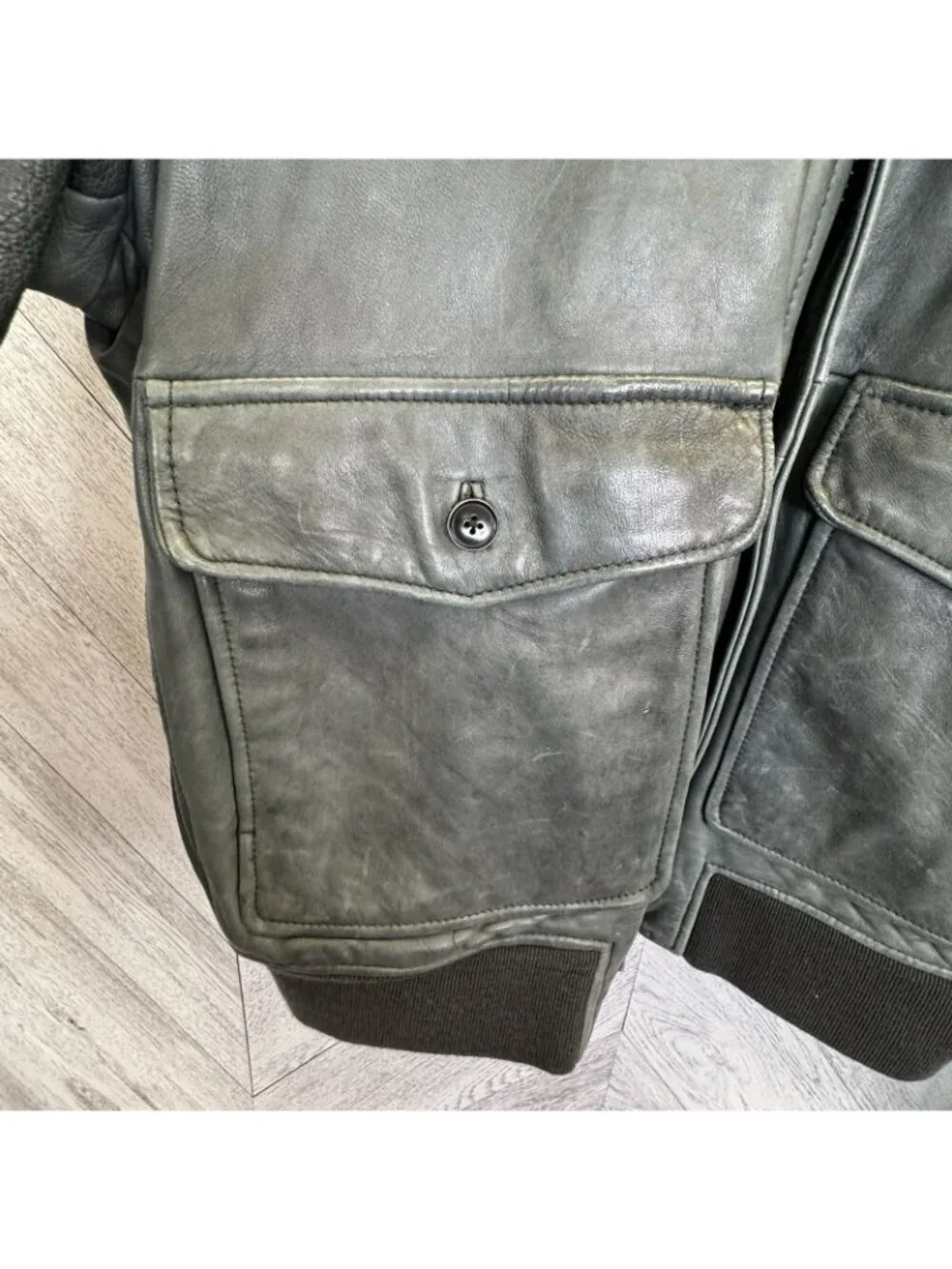 Vintage Banana Republic Leather Bomber Jacket Mens Large Green Flight Aviator